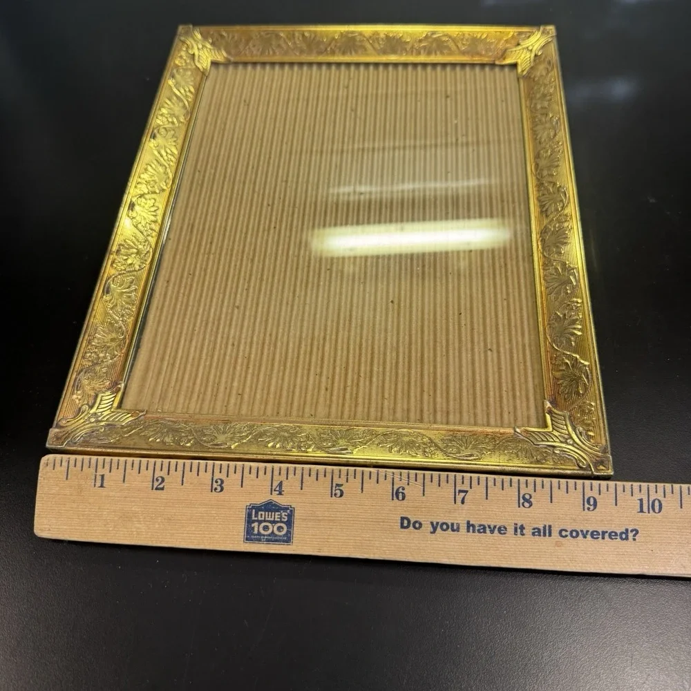 Vtg 8x10 Floral Pierced Brass Picture Photo Frame Ornate Gold Metal Hollywood